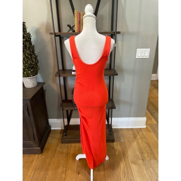 The Range Alloy Rib Cinched Bodycon Midi Dress Fuego Red Orange Womens Medium - Picture 10 of 13